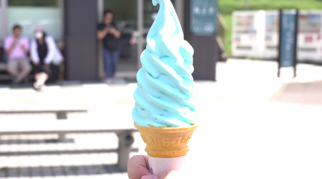 神威岬近くの食事処・カムイ番屋の青いソフトクリーム